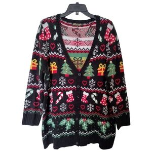 Absolutely Famous Black Multicolor Christmas Icons Pattern Sweater size 2X